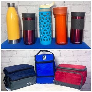 5 TUMBLERS + 3 COOLERS - TRAVEL LUNCH BEACH FOOD DRINK CANS NWT
